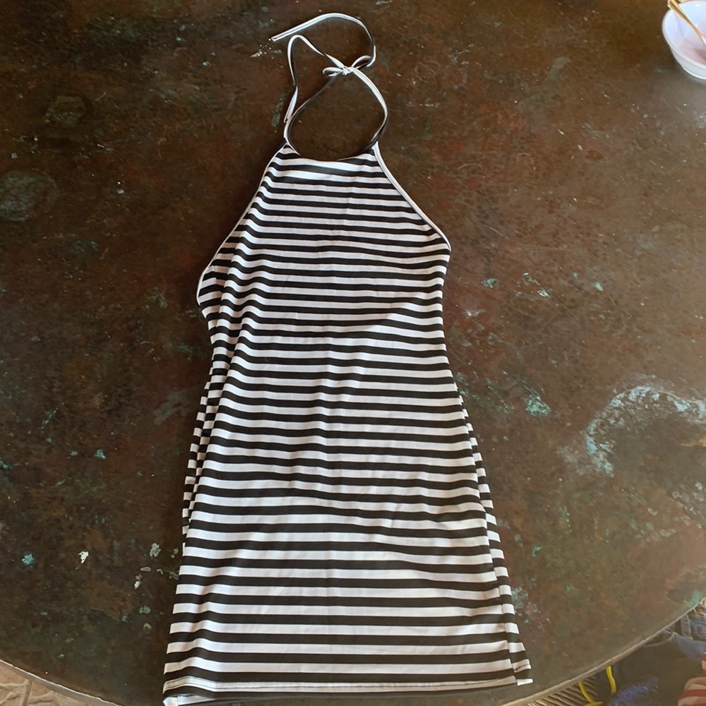 Black and white striped dress